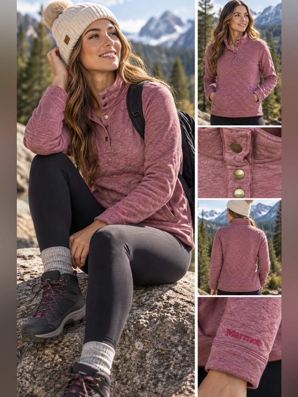 Marmot Women’s Quilted Snap Neck Pullover Sweatshirt Pink Size Small